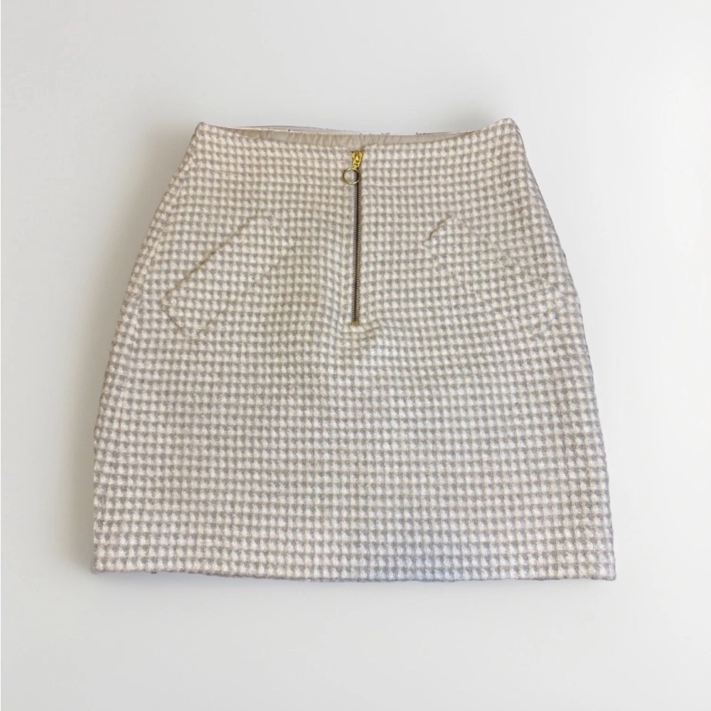 Sisley Houndstooth Tweed Mini Skirt 6 Wool Blend Zip Front Quiet Luxury Coquette